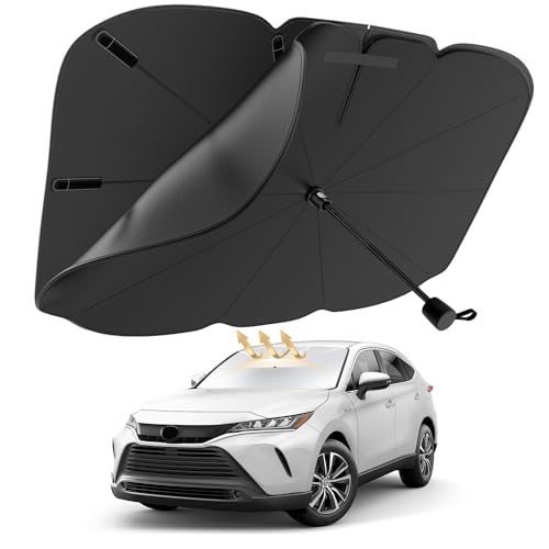 【ガラスファイバ強化10傘骨＆二重構造】Cartist 車用 サンシェード 傘 軽自動車 フロントガラス用 車用サンシェード 折り畳み式 パラソル シェード 日よけ サンシェード 日よけ 黒い遮熱コーティング 6層素材 曲がる傘柄 10本骨 車中泊 UVカット 遮光 断熱 劣化防止 コンパクト収納 収納ケース付き プライバシー保護 暑さ対策 取付簡単M(140cm*80cm)