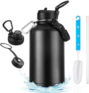 Insulated Stainless Steel Water Bottle, BELIBUY 2L/64oz Double Walled Wide Mouth With Straw Lid Sports Insulated Bottle, Leak Proof, BPA Free Cold & Hot For 24 Hrs for Outdoor Travel