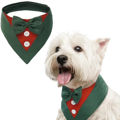 FUAMEY Dog Tuxedo Christmas for Small Dogs,Dog Formal Suit Dogs Attire Pet Bow Tie Puppy Party Costumes Cat Tux Outfits Pets Bandana Cosplay Adjustabl