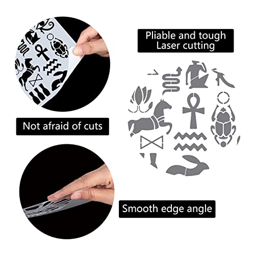 GORGECRAFT 12"X12"Egyptian Symbol Stencil Hieroglyphic Pyramid Templates Animal Eye Pattern Reusable Plastic Drawing Painting Stencils Template for Painting on Card Wall Fabric Canvas Home DIY Crafts - Image 3