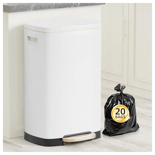 KdbK 13 Gallon Trash Can with Lid, 50L Fingerprint Proof Stainless Steel Kitchen Trash Can with Removable Inner Bucket and Lid Soft Close, Pedal Rubbish Bin for Home Office, White