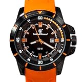 Smith & Wesson Men's Trooper Watch, 5ATM, Stainless Steel, Japanese Movement, Orange Rubber Strap, Water Resistant, Tactical Watch, Precision Quart, Scratch Resistant, 47mm, Orange, Christmas Gift