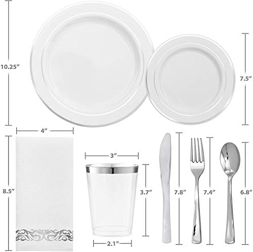 Supernal B08PV2TGZK 400Pcs Silver Dinnerware Set,Silver Plastic Plates thumb #1