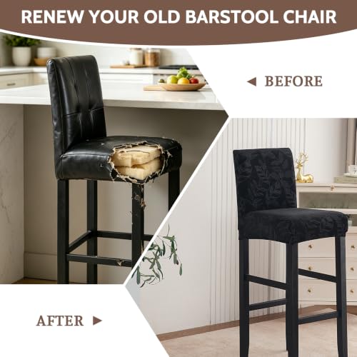 Image of FUANGUI Bar Stool Covers Set of 4, Stretch Bar Stool Seat Covers | Washable Removable Bar Chair Covers with Backs Slipcovers, Bar Chair Covers Square for Kitchen Dining Room Cafe
