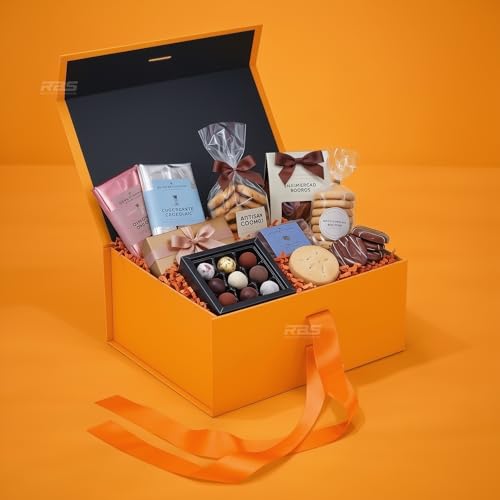 Image of RBS - Foldable Gift Box with Ribbon 23 x 16 x 10cm Gift Boxes for Packaging (1 Pack) Multi-Purpose Gift Boxes for Presents Reuse Gift Packing Box Decorative Hamper Box (Orange Aura)