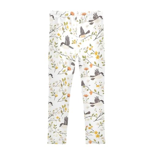 Floral Birds-1 Girls Leggings Soft Stretch Workout Yoga Dance Pants for Kids Casual Tights2