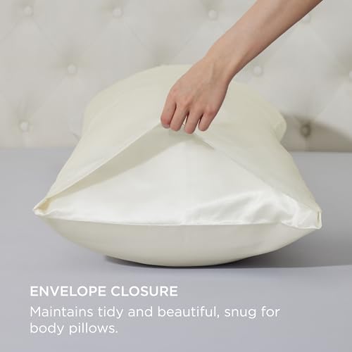 image for Bedsure Body Pillow Cover 20x54 Inches - Ivory Satin Similar to Silk P