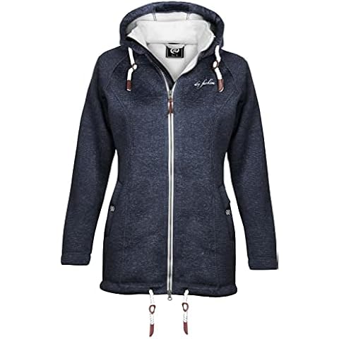 Dry Fashion Damen Wollfleece Mantel Oslo - Winter Jacke Damen Frauen Jacke mit verstellbarer Kapuze Windabweisend Gefüttert in Navy Größe 42 Cover
