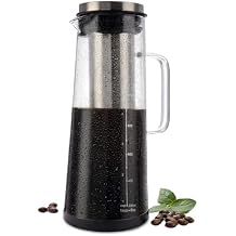 Cold Brew Coffee Maker Pitcher - 1.4L/48oz Glass Carafe with Lid and Spout and Removable Stainless Steel Filter - Cold Brew Maker and Iced Tea Pitcher for Fridge by Classic Cuisine