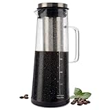 Cold Brew Coffee Maker Pitcher - 1.4L/48oz Glass Carafe with Lid and Spout and Removable Stainless Steel Filter - Cold Brew Maker and Iced Tea Pitcher for Fridge by Classic Cuisine