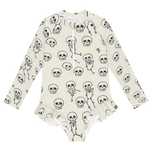 ALAZA Toddler Swimsuit Girl Bathing Suit Swimwear Rash Guard Skeleton Cartoon Style Long Sleeve 3T