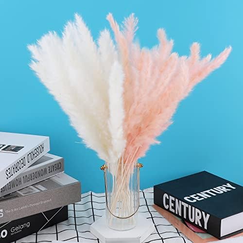 30 Pcs Pampas Grass Plant | 15 Pcs 40cm Pampas Grass White Small & 15 Pcs Pampas Grass Decor Pink Natural Dried Pampas Grass Pink Pampas Grass Artificial for Flower Arrangements Home Decor