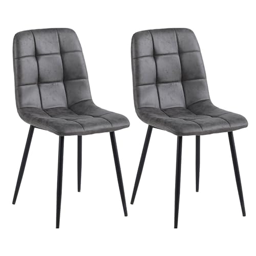 Colenis® Chaises de Salle à Manger Ela, Lot de 2, Anthracite, Microfibre, Chaise de Cuisine, Pieds en métal Stable, Chaise Chambre à Coucher, Chaise Salon