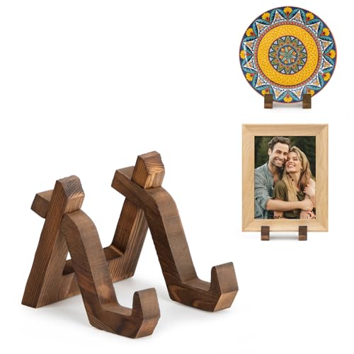 ANBOXIT Plate Display Stand 4 Inch Plate Holder for Displaying Decorative Picture Frame Dish Photo Plaque Platter Wood Stand