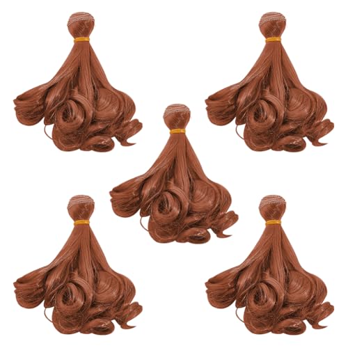 DICOSMETIC - DICOSMETIC Lot de 5 perruques de cheveux de poupée - 15 cm - Cheveux courts bouclés - Fibre haute température - Marron foncé - Cheveux synthétiques de rechange pour kits de fabrication de poupées