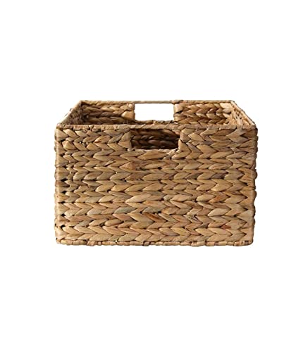 CASÂME Panier en Jacinthe d'Eau - Armature Métal - Avec Poignées - Tiroir de Rangement - en Fibres Naturelles - Salon, Dressing, Chambre - L 39 x P 28 x H 17 cm