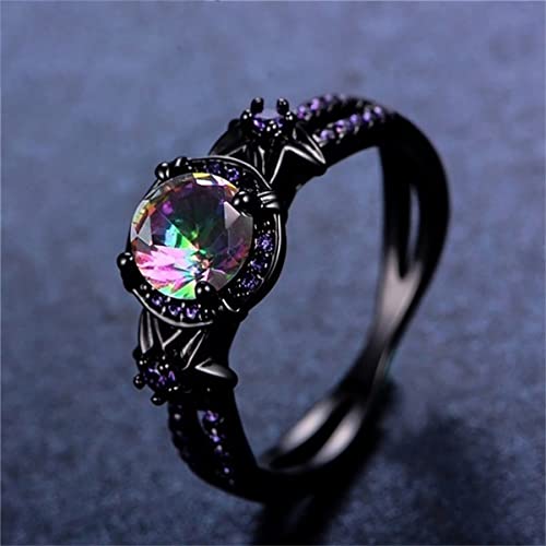 Gothic Black Retro Rings for Women Mystic Rainbow Topaz with Created Amethyst Flower Wedding Engagement Ring Gothic Black Gold CZ Amethyst Ring4