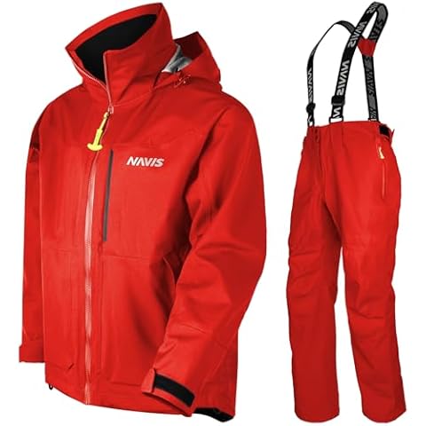 NAVIS MARINE Workwear Rain Gear Suits for Men Women Waterproof Jacket with Bib Pants Overalls Breathable (Red, Medium) Cover