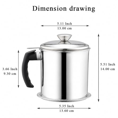 Image of Evelots Stainless Steel Filter Pot with Fine Mesh Strainer, Reusable Cooking Oil Storage Container with Lid and Handle, Kitchen Strainer Pot for Filtering and Reusing Frying (Style A)