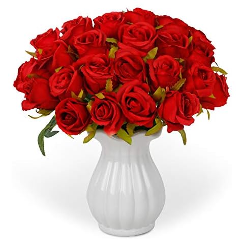 RENATUHOM Red Roses Artificial 24 Heads Faux Roses Decorative Artificial Flowers With Stem Artificial Rose Flowers Wedding Flowers Bridal Bouquet Party Garden Floral Decor Cover