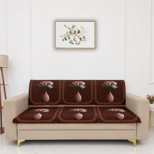 Image of Homerz Premium 'Luxe Series' Holland Velvet Sofa Cover | Smooth Finish | Anti-Skid Fleece Backing | Soft Touch Couch Protector for Living Room (Vase, 7 (3+2+2) Seater, Seat Cover with Backrest)