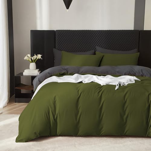 Boqingzhu Baumwolle Bettwäsche 200x220cm Grün Olivgrün Grau Doppelbett...