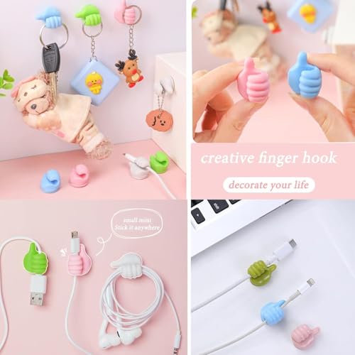 Image of Pack of 10 Creative Silicone Thumb Wall Hook, Multifunction Self Adhesive Cable Clip, Cable Organizer Clips Key Hanger, No Punching Nails-Free Utility Hooks Desk Wire Management, Multicolor