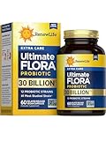 Renew Life Adult Probiotics 30 Billion CFU Guaranteed, 12 Strains, For Men & Women, Shelf Stable, Gluten Dairy & Soy Free, Ultimate Flora Extra Care, 60 Count, Pack of 1