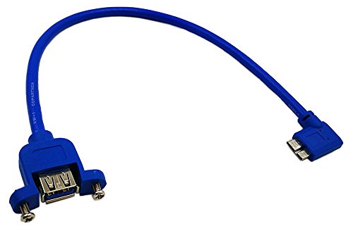Zdycgtime 12" Panel Mount Usb 3.0 A Female To 90 Degree Left Angled Micro B Male Extension Cable With Screws(Blue) #TOP8