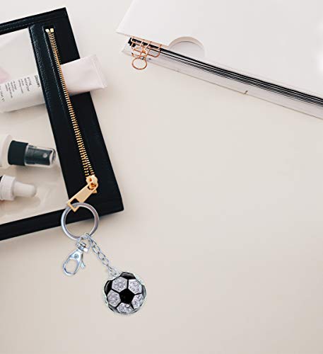 Puzzled Elegant Metal Ring Sparkling Stylish Sports Soccer Ball Charms Keychain Rust Resistant Alloy & Crystals Keyring Unique Backpack Handbag Purse #TOP5