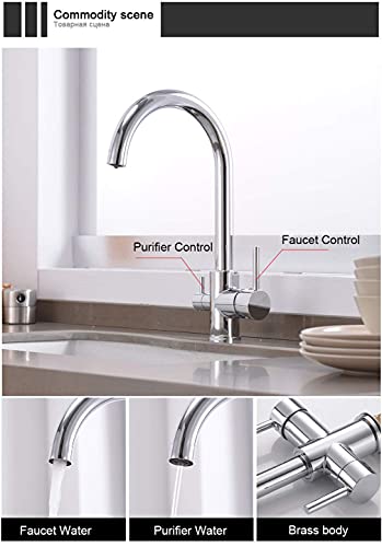 Robinet 3 voies avec filtre eau pure mitigeur de cuisine double commande en laiton chrome
