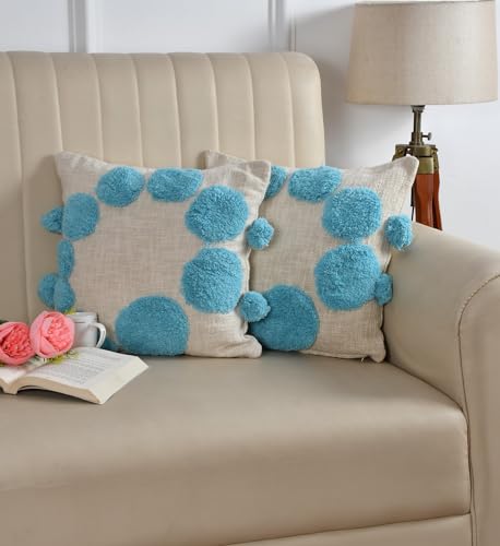 Image of Furnistitchs Premium Decorative Throw Cushion Pillow Cover Boho Home Decor - Living Room Bedroom Couch Sofa Cushion Covers 16 inch x 16 inch (2, Sky Blue Circles)