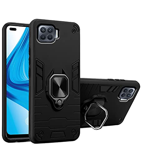 Image of Pikkme D5 Tough Armor Bumper Back Cover Case for Oppo F17 Pro |Ring Holder & Kickstand in-Built (Black)