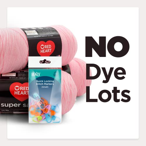 Red Heart Knitting Yarn Super Saver 2-Skein Pack (7Oz Each) Bundle With Benzy Quick Locking Stitch Markers (20Ct) (Aran) #TOP4