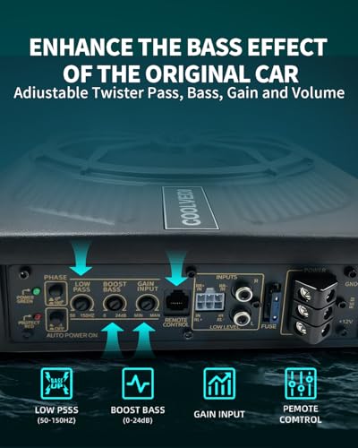 Image of 1600W10-inch ultra-thin under-seat subwoofer, amplifierandLEDambient light. | Slim design, deep bass, adjustable (low-frequency filtering /gain /low-frequency enhancement), suitable for trucks and cars.