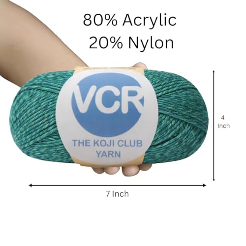 Image of VCR Blue and Green Color Yarn, 100 Grams Hank, 275 Meters Length, 80% Acrylic, 20% Nylon Ball The Koji Club Yarn for Crochet and Knitting, Pack of 1, Suitable for DIY