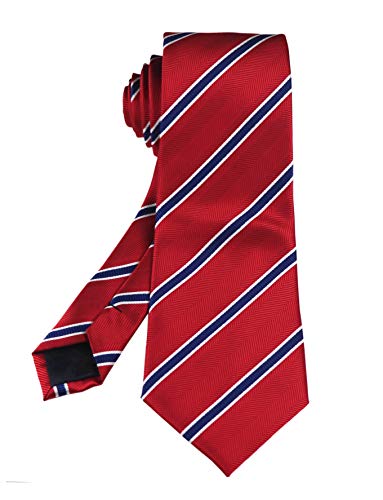 Mens Boy Red Blue Repp Stripe Jacquard Woven Silk Tie College Graduation Necktie #TOP1