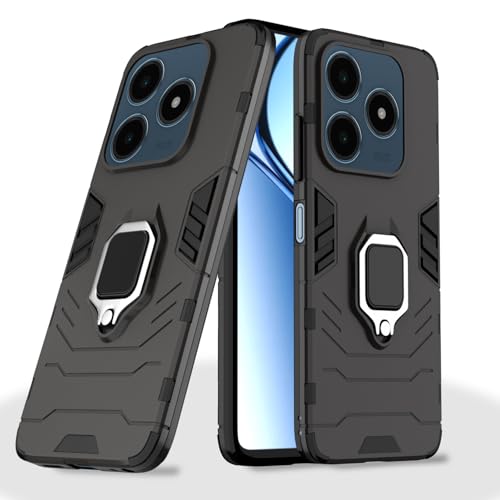 Image of Pikkme Back Cover for Realme C63 4G | 360 Protection | Ring Holder | Kickstand | Tough Armor Case (Black)