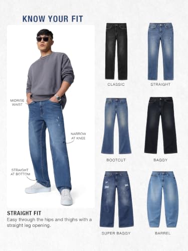 Image of The Souled Store Straight-Fit Denim: Men and Boys Cotton Blend Straight Fit Cargo Pockets Lightweight Everyday All-Season Denim Jeans