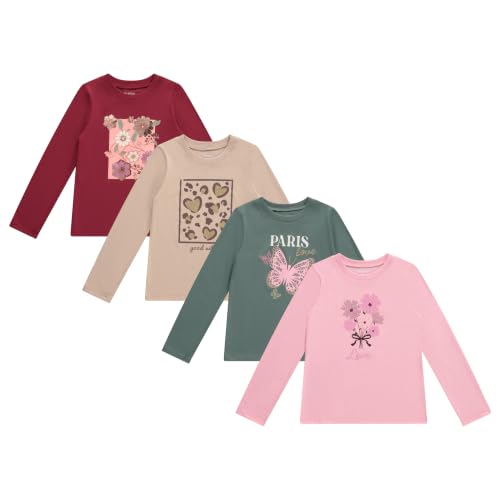 Image of BTween Girls 4 Pack Long Sleeve Graphic T-Shirts Cotton Blend, Fun Vibrant Designs
