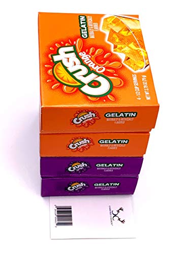 Crush Grape Gelatin and Orange Gelatin Bundle with Jello Shot Recipe Cards from Carefree Caribou! Includes Two (2) 2.79oz Boxes of Grape Crush Gelatin and Two (2) 2.79oz Boxes of Orange Crush Gelatin