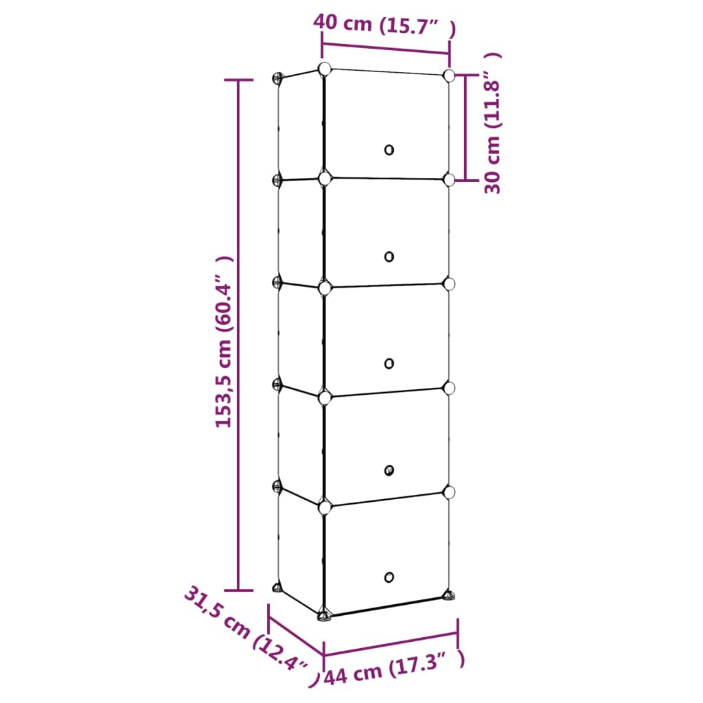 Estante de almacenamiento transparente, zapatero de plástico PP con estructura de acero, 44 x 31,5 x 153,5 cm, apilable e impermeable, fácil montaje con martillo de madera, estructura robusta