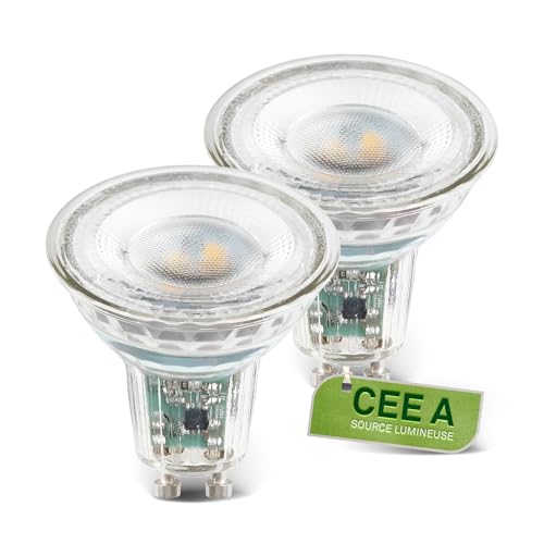 BRILONER - Lot de 2 lampes LED GU10 verre, CEE A, 2.5W 450 lm, lumière blanc chaud, ampoule LED éclairage intérieur, réflecteur usage domestique, 50x56 mm