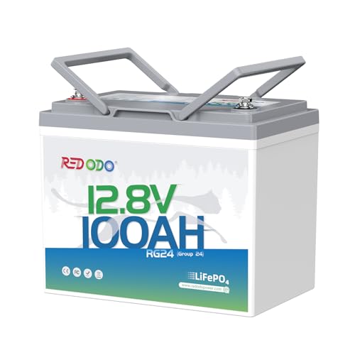 Redodo 12V 100Ah RV LiFePO4 Battery Lithium Battery Group 24 Mini Size with 100A BMS Up to 15000 Cycles 1280W Ideal for RV Travel Trailer Motor Home Trolling Motor Off Grid