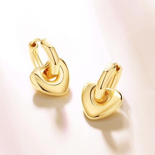 Heart Dangle Earrings for Women, 18K Gold Plated Heart Huggie Hoop Earrings, Love Heart Shaped Dangle Drop Earrings4