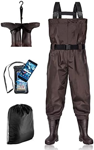 BELLE DURA Fishing Waders Chest Waterproof Light Weight Nylon Bootfoot Waders for Men Women with Boots (Brown M7/W9)