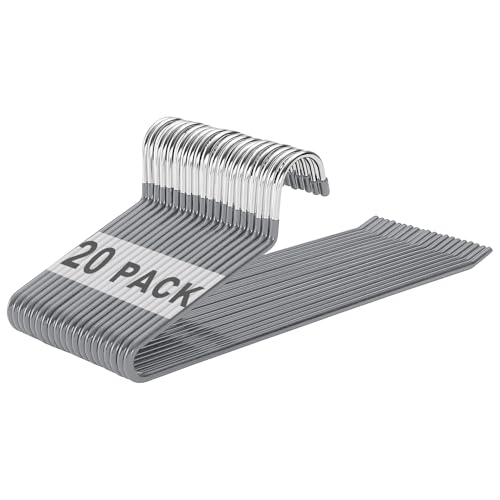 devesanter Trouser Hanger 20 pack Open-Ended Metal Pants Hangers Anti-Rust Chrome Durable Metal Pants Hangers Non-Slip Coating Space Saving Easy Use Coat Hangers for Pants,Jeans, Slacks(grey)