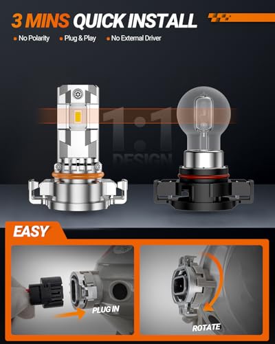 Image of SEALIGHT 2504 /5202 LED Fog Light Bulbs, 17000LM 800% Upgrade 5201 5202 PS24W, PSX24W 2504 LED Fog Lights 6500K, Long-Lasting Fog Lights, RV Clearance Light Marker Light, 1:1 Size Compact Design