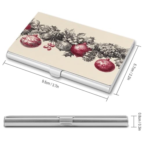 Christmas Rnaments Pine Cones Holly Berries Vintage Business Card Holder, Pocket Slim Metal Business Card Case for Women Men2