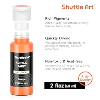 Shuttle Art 25 Colors Outdoor Acrylic Paint Set, 2oz/60ml Waterproof Acrylic Paint with 10 Brushes 1 Palette, Rich Pigmented Paints for Artists, Beginners on Rocks, Wood Crafts, Garden Statues